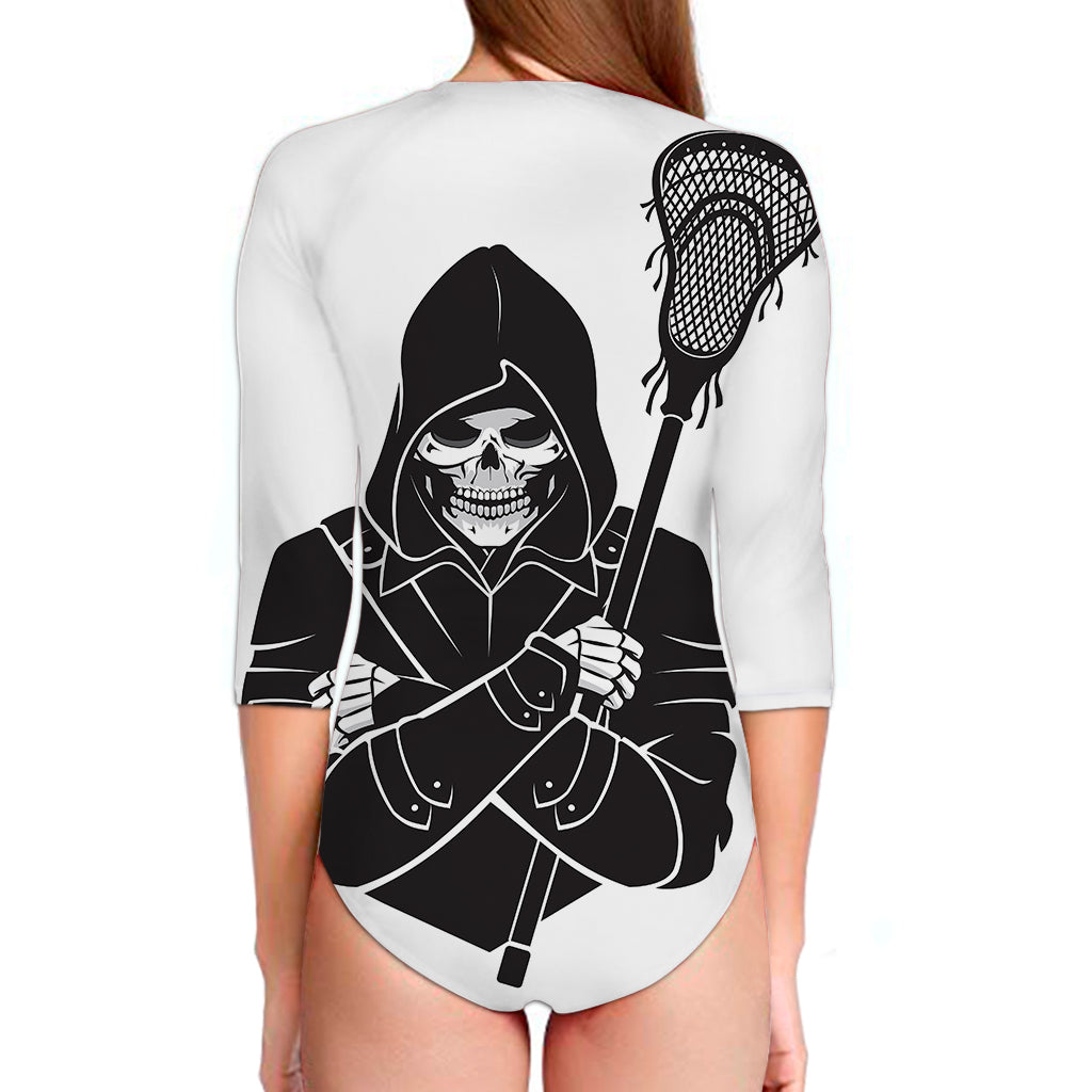 Lacrosse Skull Print Long Sleeve Swimsuit