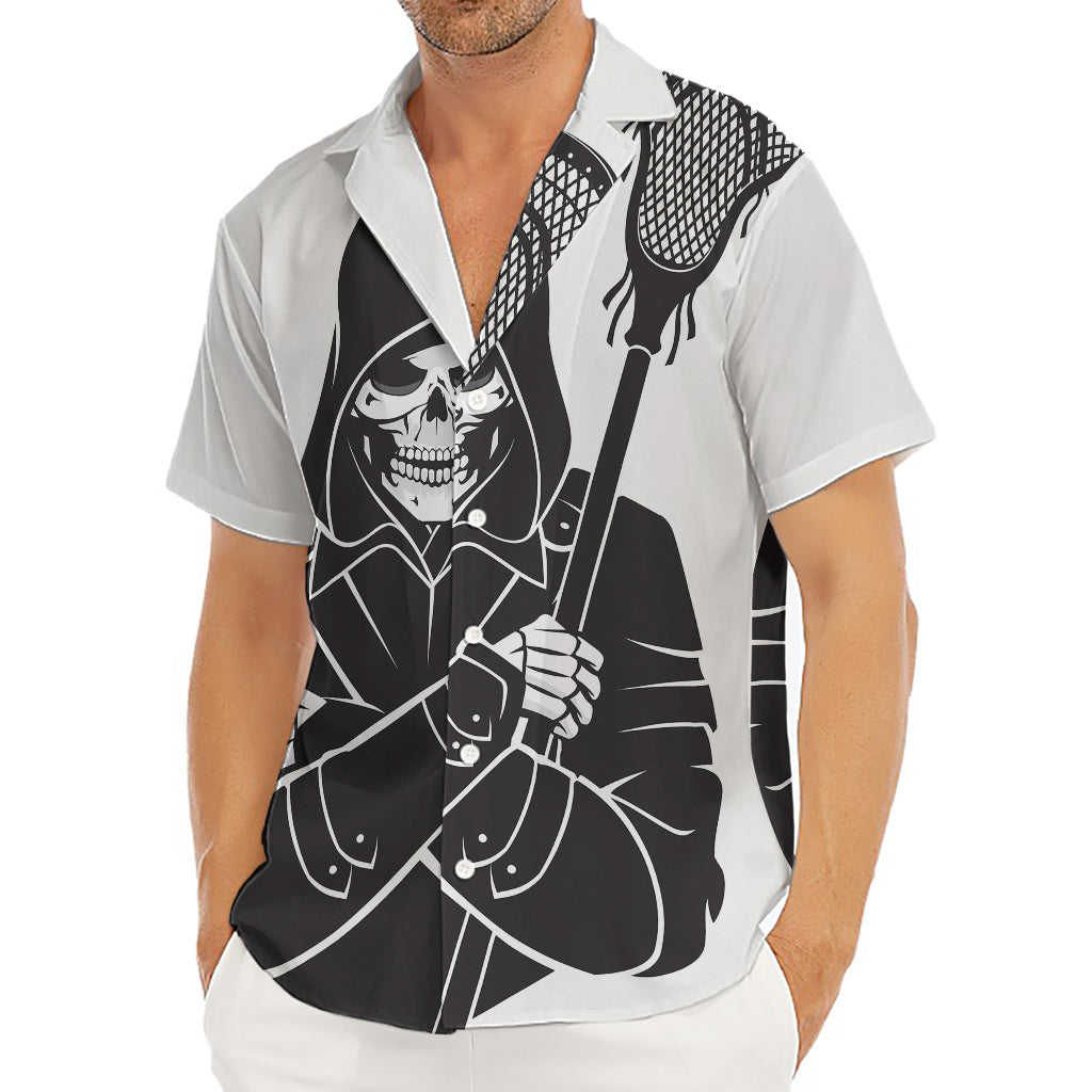 Lacrosse Skull Print Men's Deep V-Neck Shirt