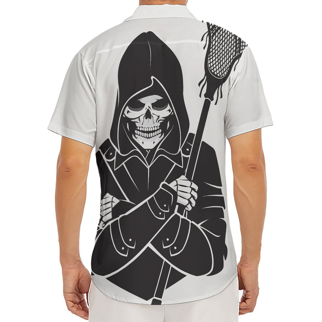 Lacrosse Skull Print Men's Deep V-Neck Shirt