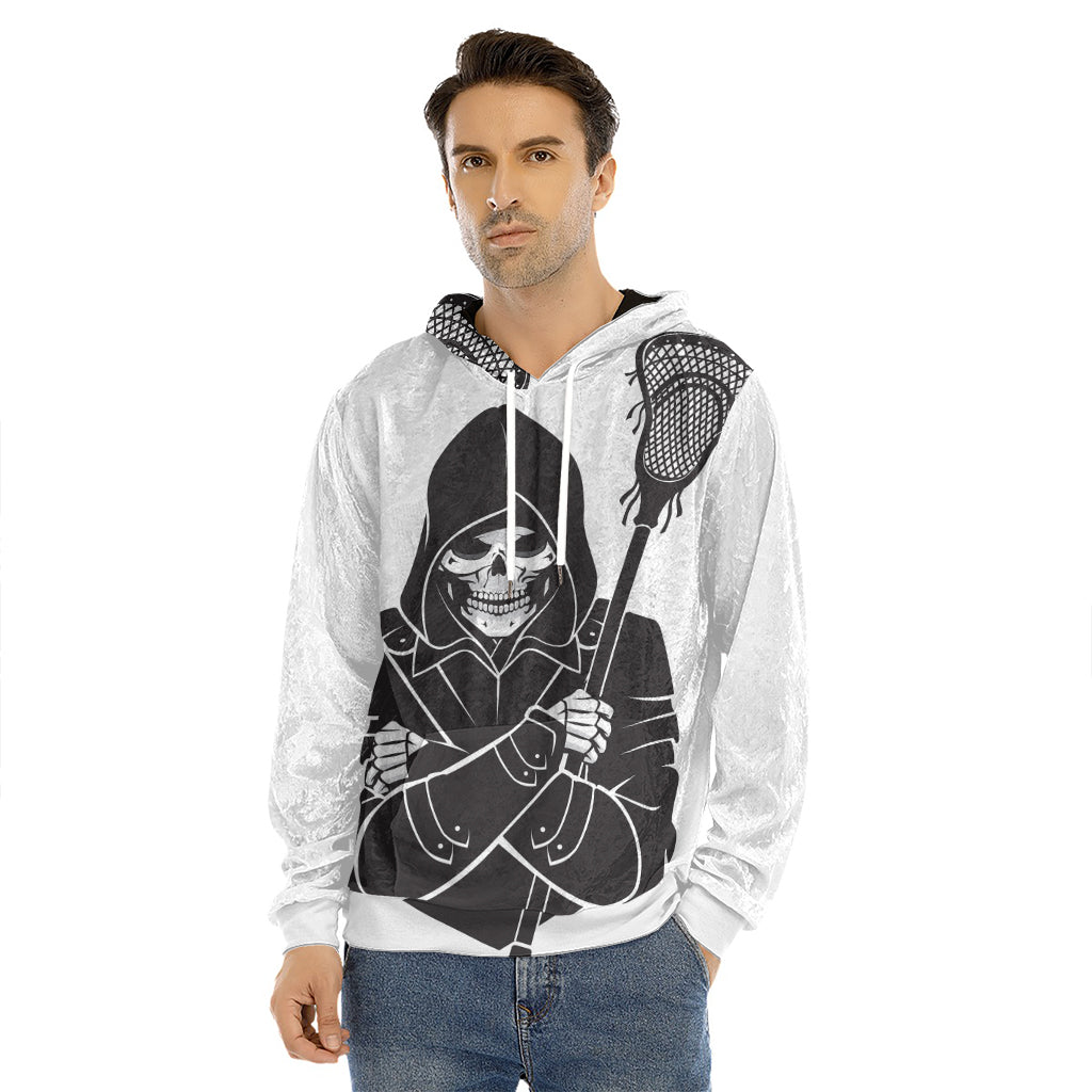 Lacrosse Skull Print Men's Velvet Pullover Hoodie