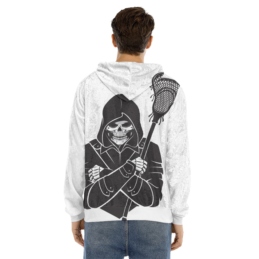 Lacrosse Skull Print Men's Velvet Pullover Hoodie