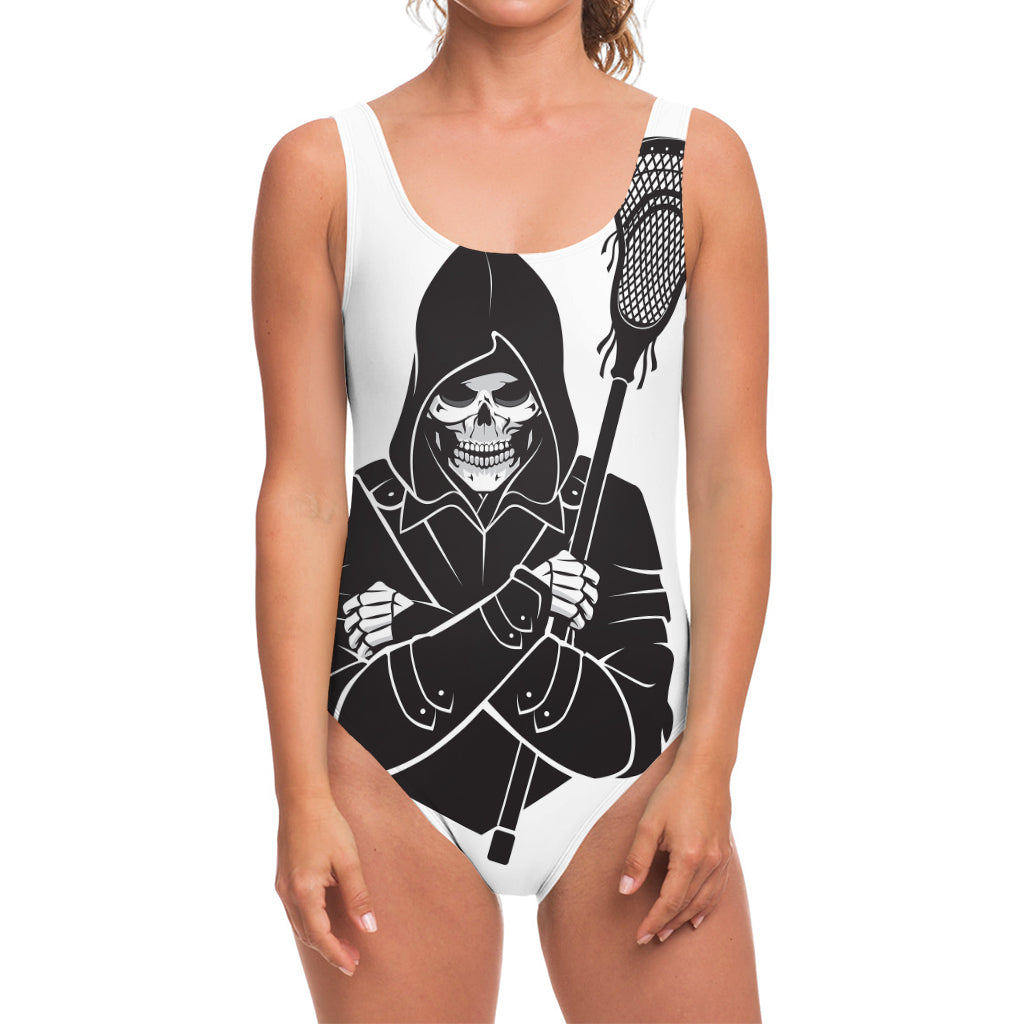 Lacrosse Skull Print One Piece Swimsuit