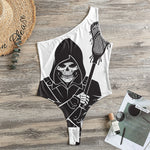 Lacrosse Skull Print One Shoulder Bodysuit