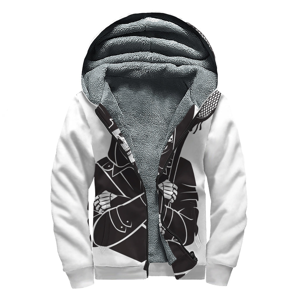 Lacrosse Skull Print Sherpa Lined Zip Up Hoodie