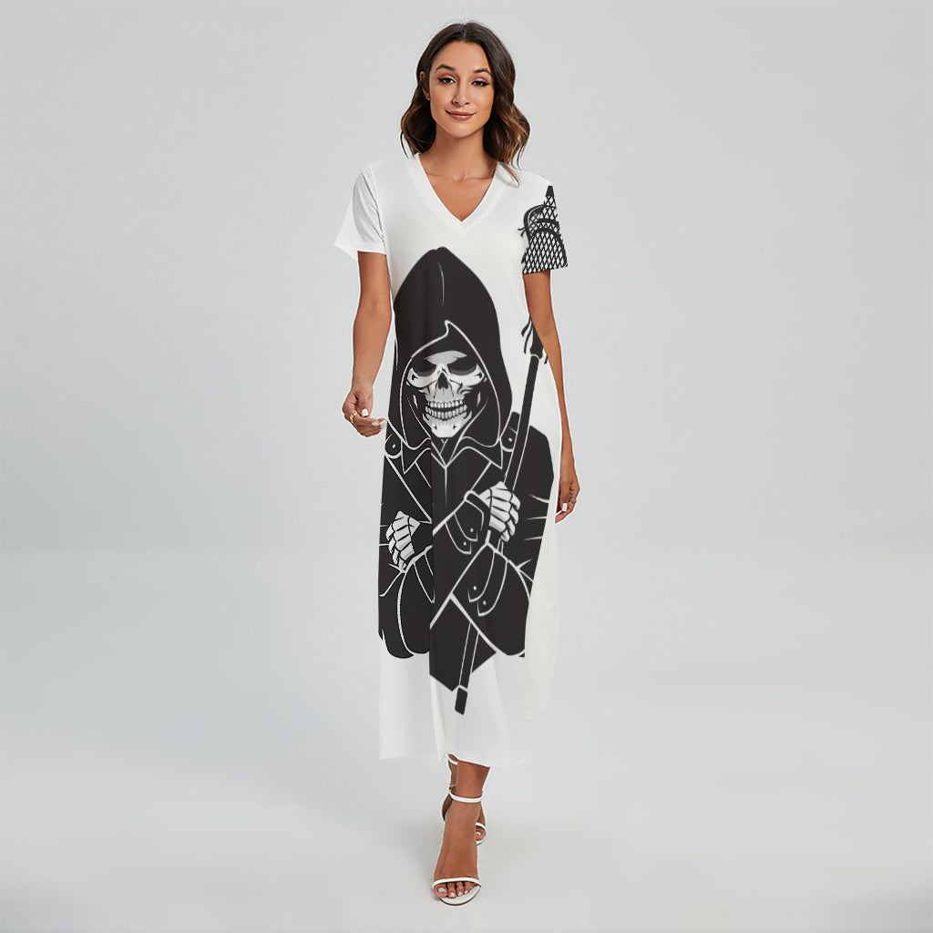 Lacrosse Skull Print Short Sleeve Maxi Dress