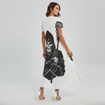 Lacrosse Skull Print Short Sleeve Maxi Dress