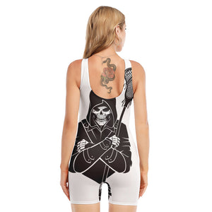 Lacrosse Skull Print Sleeveless One Piece Swimsuit