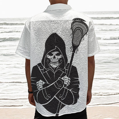 Lacrosse Skull Print Textured Short Sleeve Shirt
