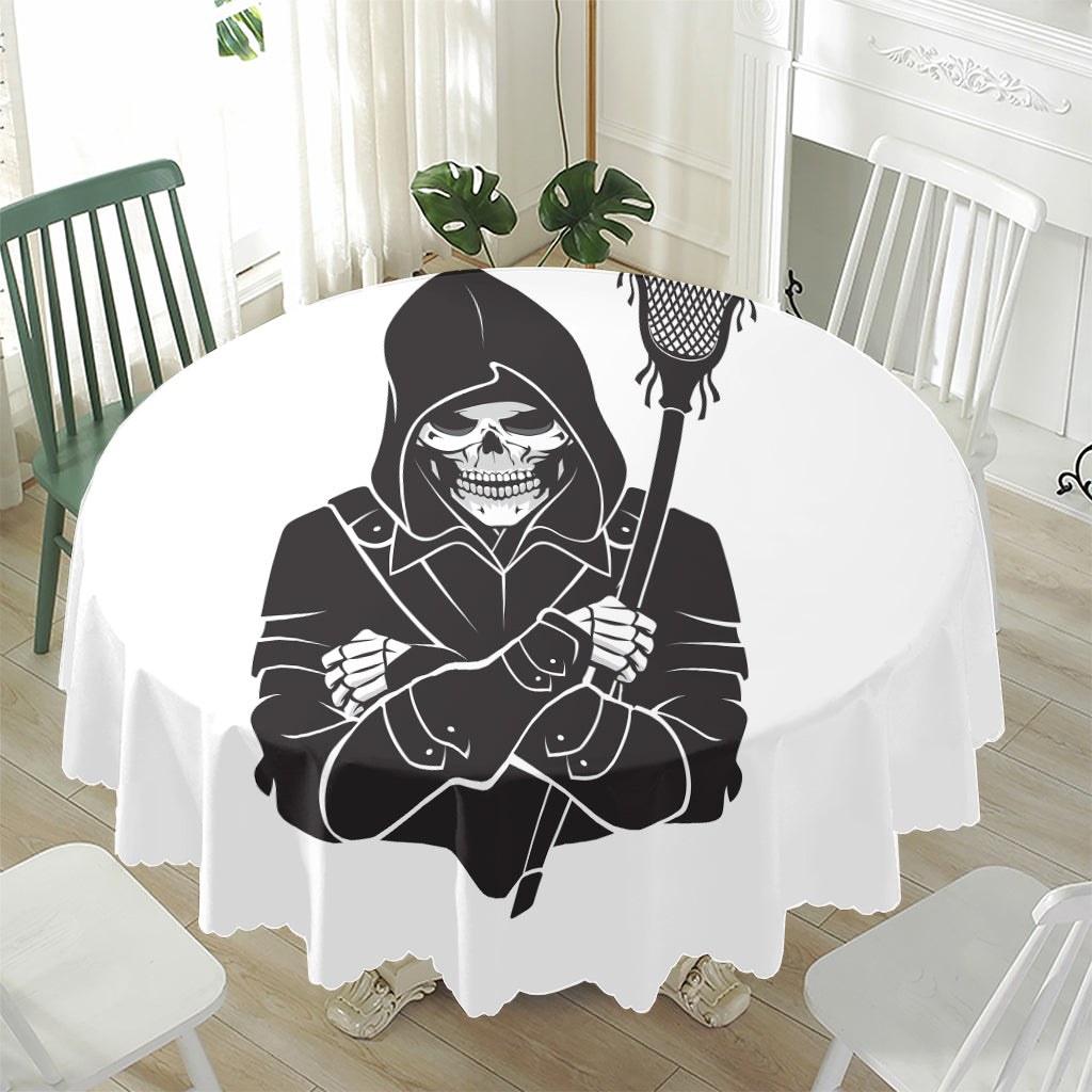 Lacrosse Skull Print Waterproof Round Tablecloth