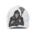 Lacrosse Skull Print White Mesh Trucker Hat