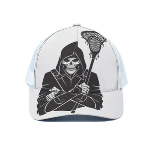 Lacrosse Skull Print White Mesh Trucker Cap