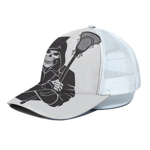 Lacrosse Skull Print White Mesh Trucker Cap