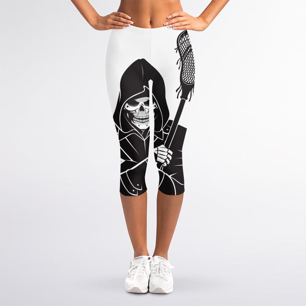 Lacrosse Skull Print Women's Capri Leggings