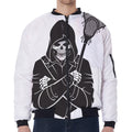 Lacrosse Skull Print Zip Sleeve Bomber Jacket