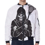 Lacrosse Skull Print Zip Sleeve Bomber Jacket