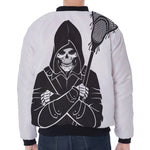 Lacrosse Skull Print Zip Sleeve Bomber Jacket