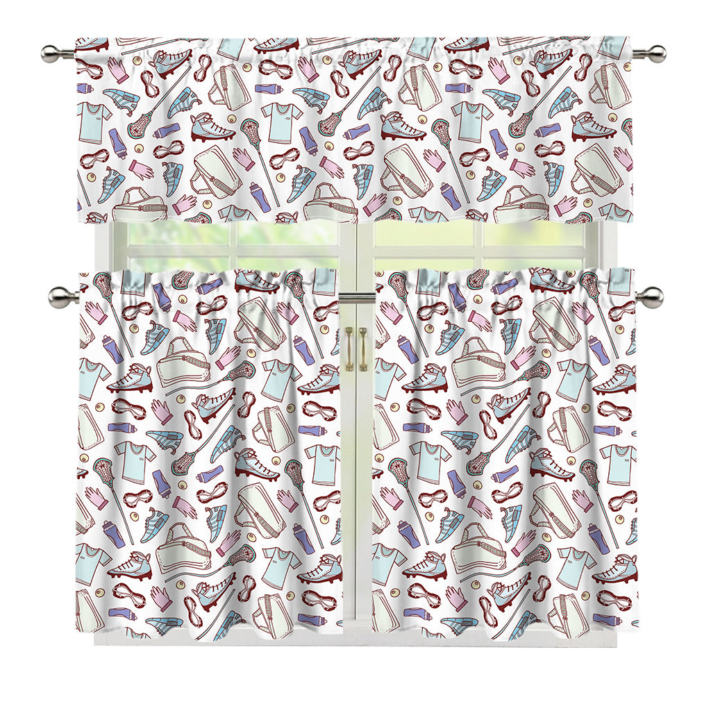 Lacrosse Sport Pattern Print 3 Piece Kitchen Curtains
