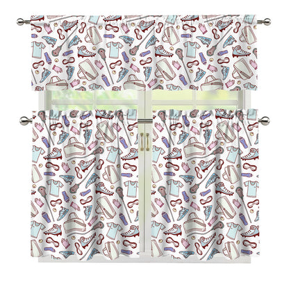 Lacrosse Sport Pattern Print 3 Piece Kitchen Curtains