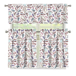 Lacrosse Sport Pattern Print 3 Piece Kitchen Curtains