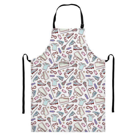 Lacrosse Sport Pattern Print Bib Apron With Pocket