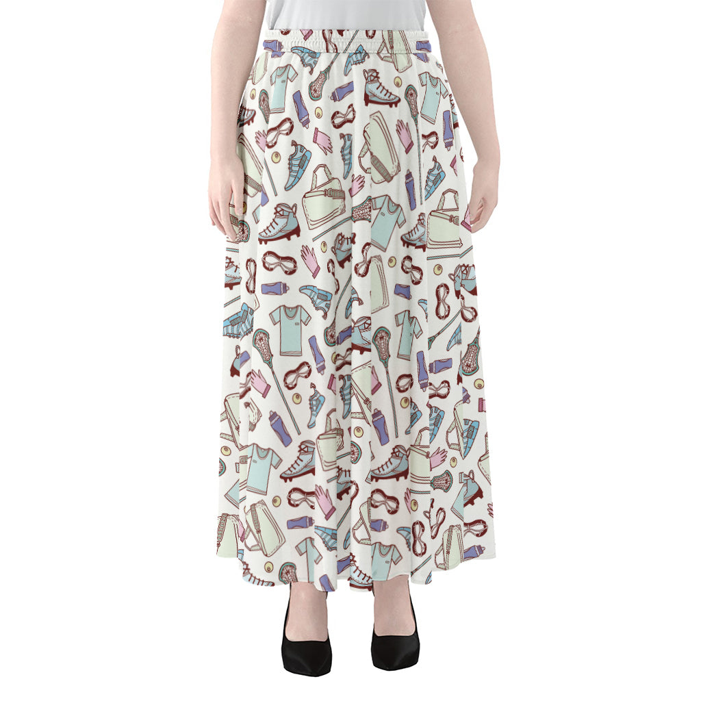 Lacrosse Sport Pattern Print Chiffon Maxi Skirt