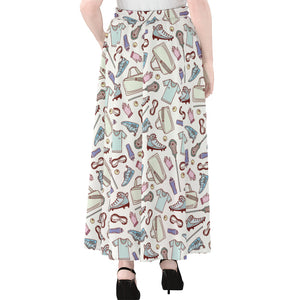 Lacrosse Sport Pattern Print Chiffon Maxi Skirt