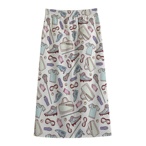 Lacrosse Sport Pattern Print Cotton Front Slit Maxi Skirt