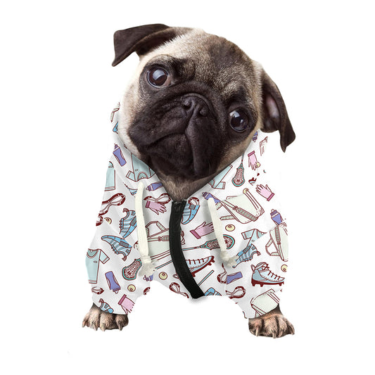 Lacrosse Sport Pattern Print Dog Zip Up Hoodie