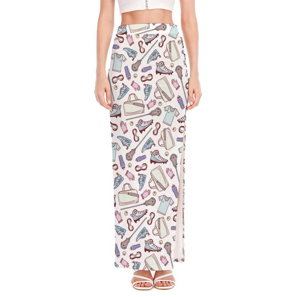 Lacrosse Sport Pattern Print High Slit Maxi Skirt