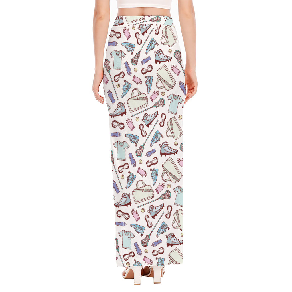 Lacrosse Sport Pattern Print High Slit Maxi Skirt