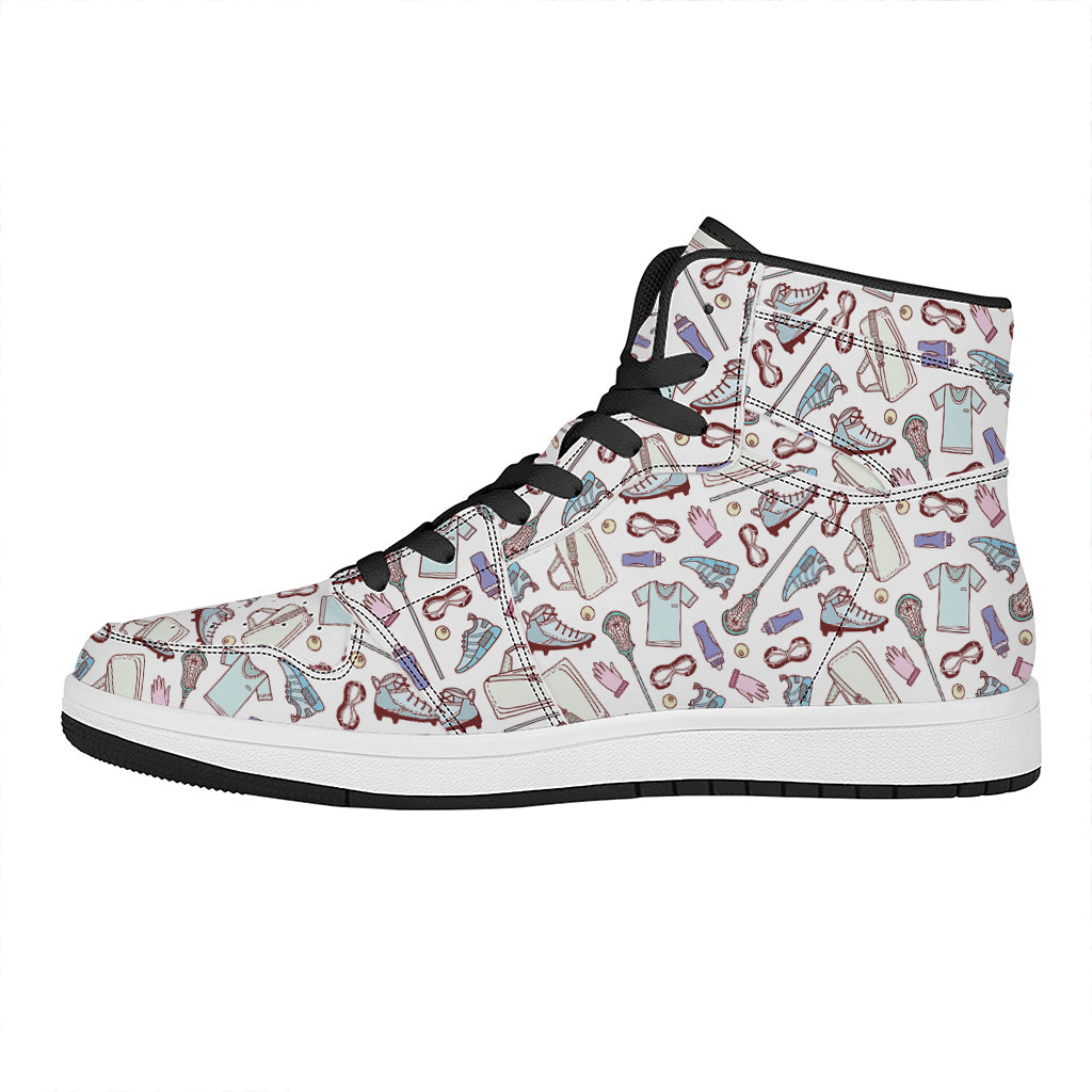 Lacrosse Sport Pattern Print High Top Leather Sneakers