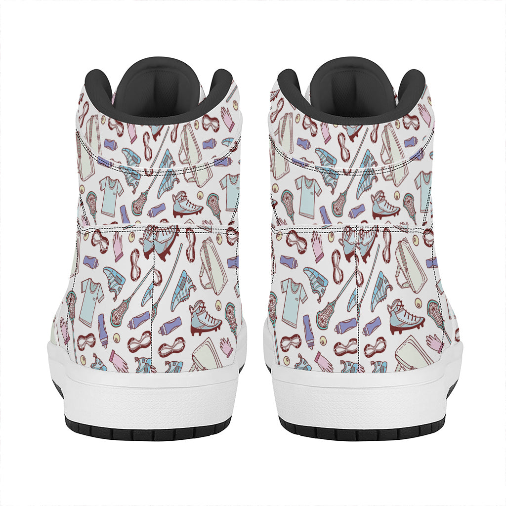 Lacrosse Sport Pattern Print High Top Leather Sneakers