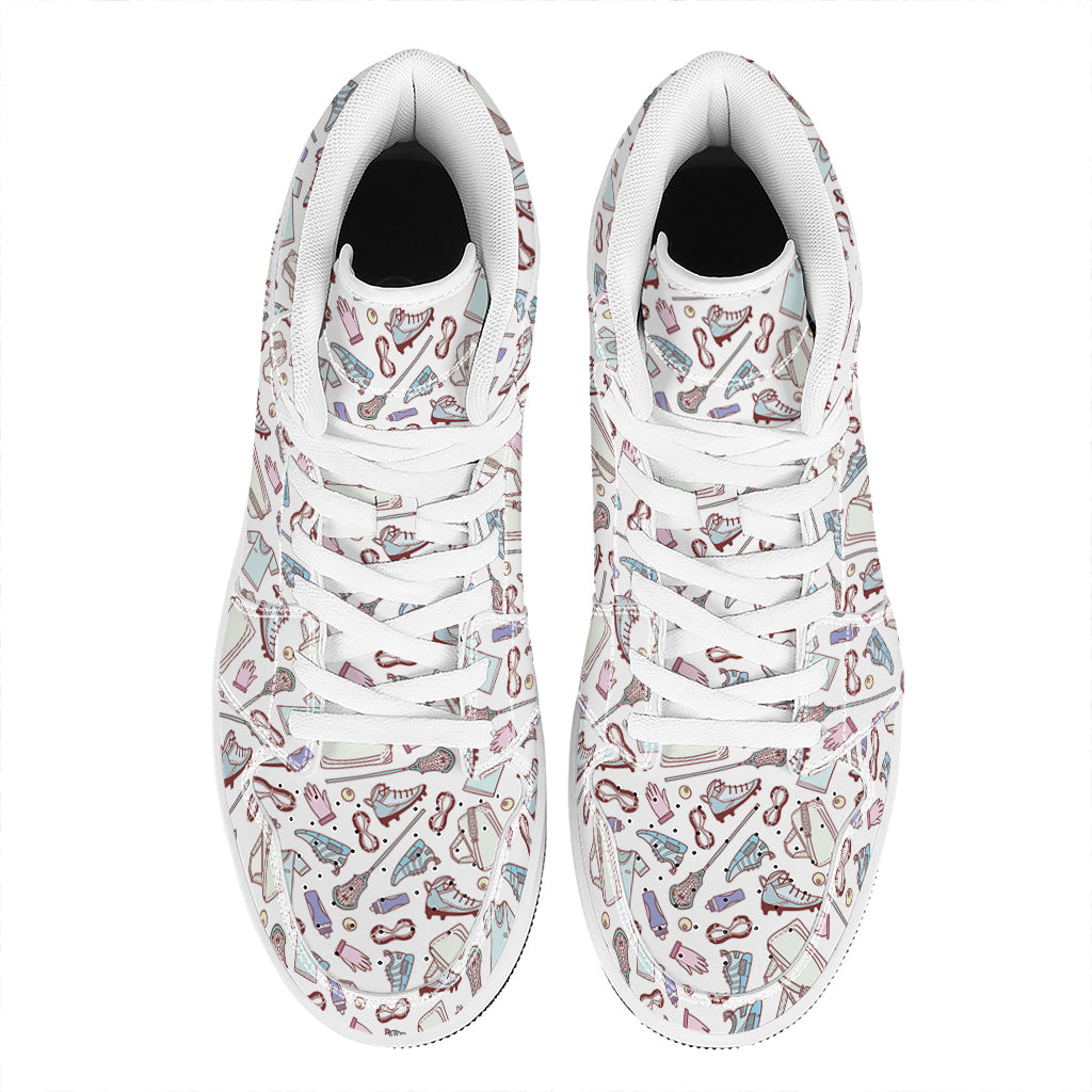 Lacrosse Sport Pattern Print High Top Leather Sneakers