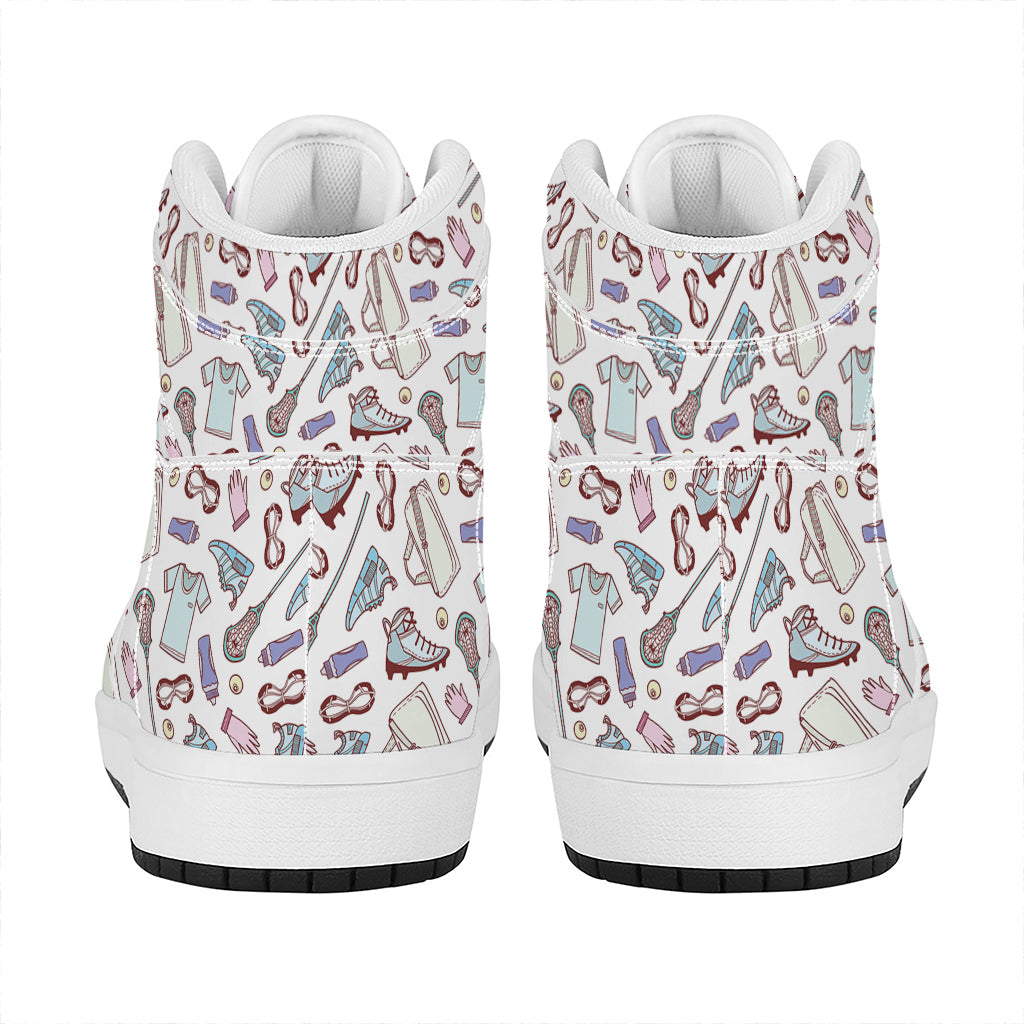 Lacrosse Sport Pattern Print High Top Leather Sneakers