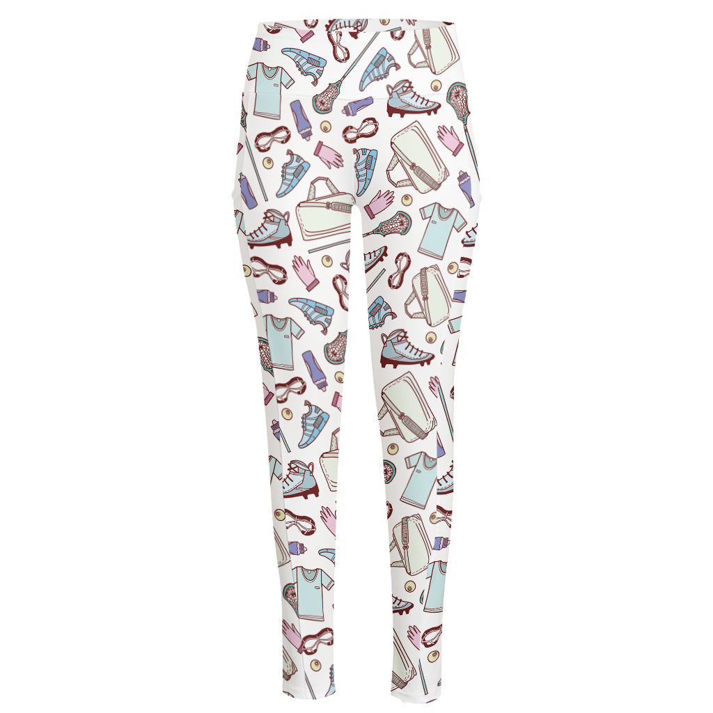 Lacrosse Sport Pattern Print High-Waisted Pocket Leggings