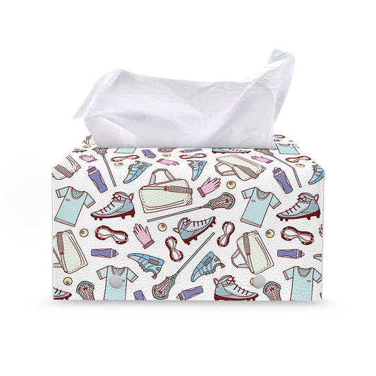 Lacrosse Sport Pattern Print Leather Tissue Box Cover