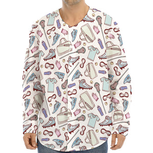 Lacrosse Sport Pattern Print Long Sleeve Baseball Jersey