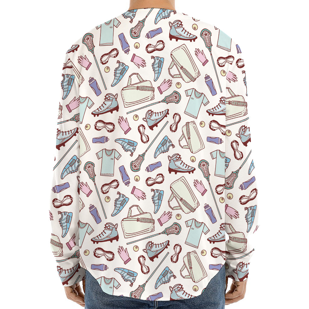 Lacrosse Sport Pattern Print Long Sleeve Baseball Jersey