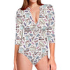 Lacrosse Sport Pattern Print Long Sleeve Swimsuit