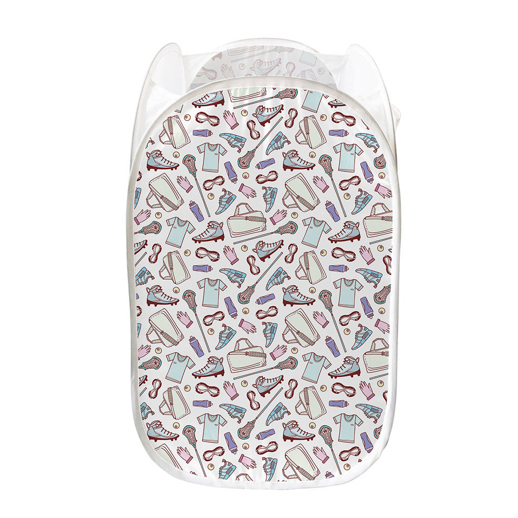 Lacrosse Sport Pattern Print Mesh Laundry Hamper