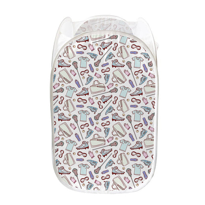 Lacrosse Sport Pattern Print Mesh Laundry Hamper