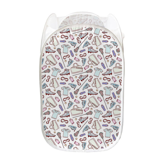 Lacrosse Sport Pattern Print Mesh Laundry Hamper
