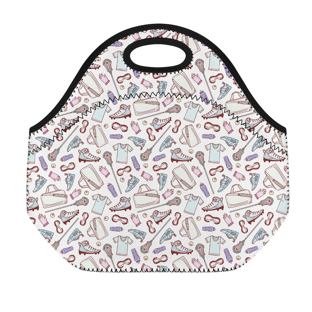 Lacrosse Sport Pattern Print Neoprene Lunch Bag