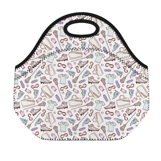 Lacrosse Sport Pattern Print Neoprene Lunch Bag