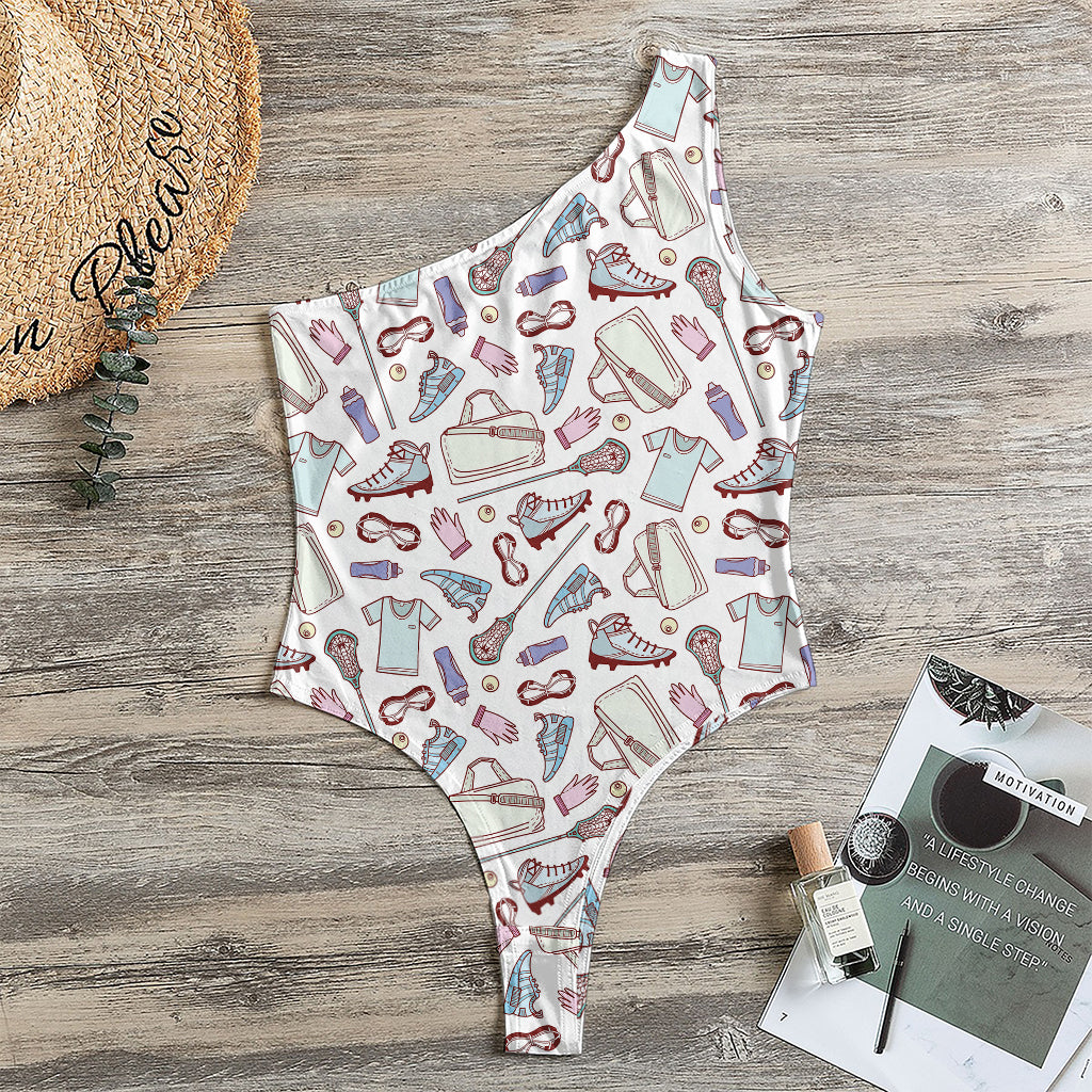 Lacrosse Sport Pattern Print One Shoulder Bodysuit