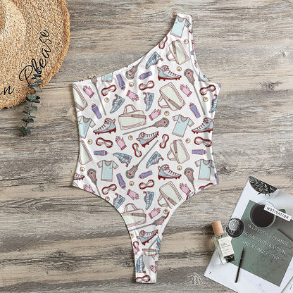 Lacrosse Sport Pattern Print One Shoulder Bodysuit