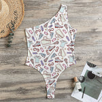 Lacrosse Sport Pattern Print One Shoulder Bodysuit