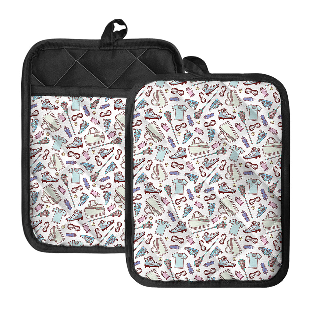 Lacrosse Sport Pattern Print Pot Holders With Pocket