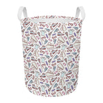 Lacrosse Sport Pattern Print Round Laundry Basket