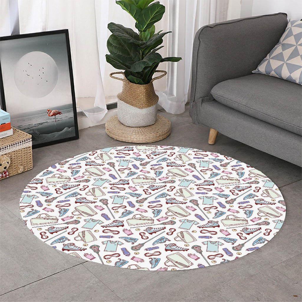 Lacrosse Sport Pattern Print Round Rug